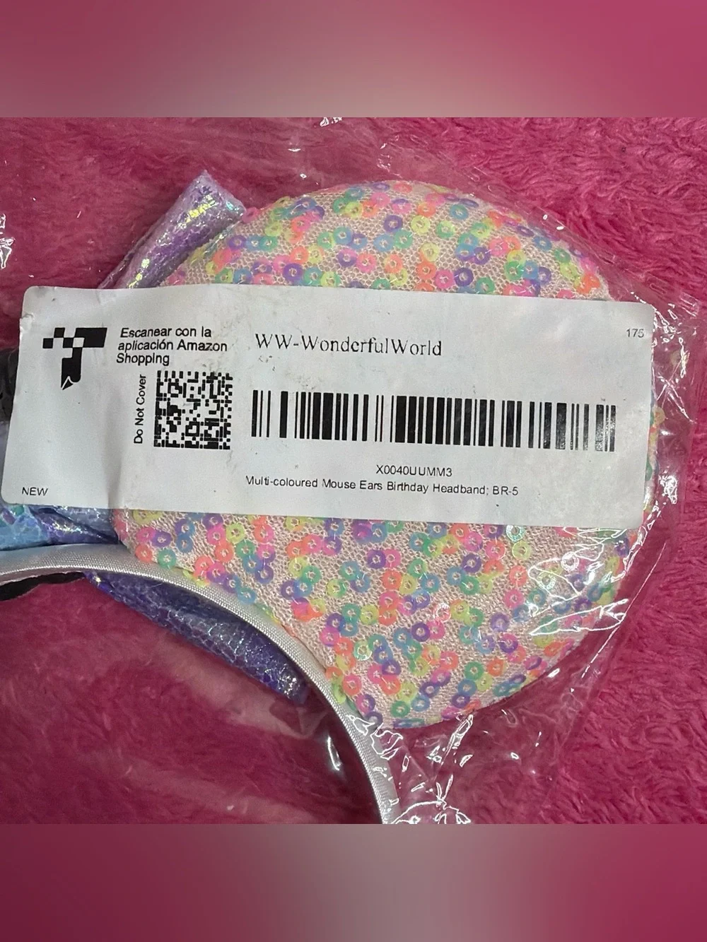 Wonderful World Iridescent Sequin Minnie Ears Headband - Pastel Rainbow